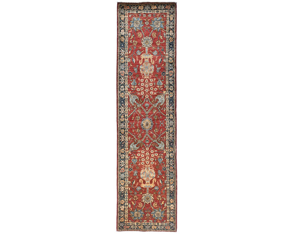12 Ft Red Aryana Afghan Hand Knotted Veg Dye Wool Runner Rug